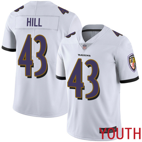 Baltimore Ravens Limited White Youth Justice Hill Road Jersey NFL Football #43 Vapor Untouchable